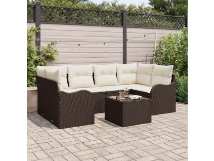 Sada zahradních pohovek s polštářem 7 pcs Hnědá a krémová 3354267