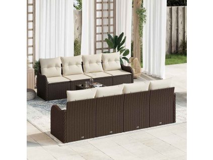 Sada zahradních pohovek s polštářem 9 pcs Hnědá a krémová 3354297