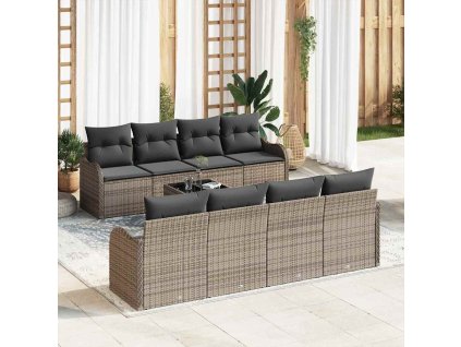 Sada zahradních pohovek 9 pcs Šedá Poly ratan a ocel a sklo 3354298