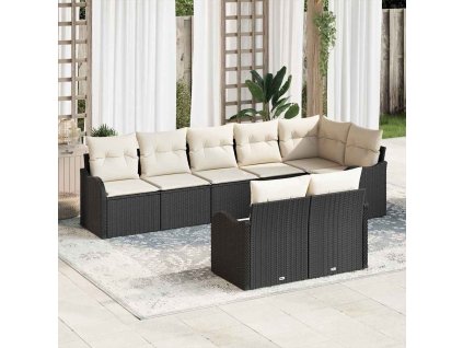 Sada zahradních pohovek 8 pcs Černá a bílá Poly ratan 3354416