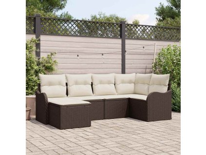 Sada zahradních pohovek 6 pcs Hnědá a bílá Poly ratan 3354437