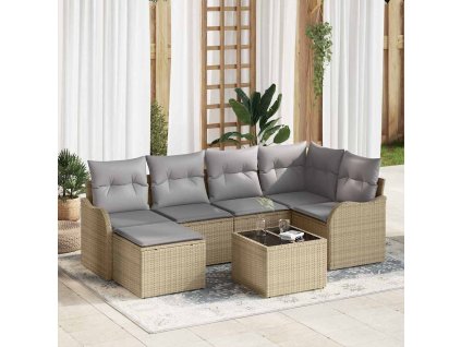 Sada zahradních pohovek 7 pcs béžová a světle šedá Poly ratan 3354449