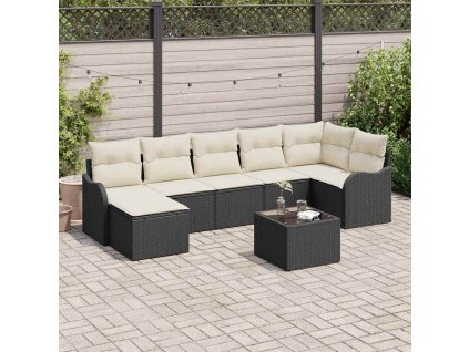 Sada zahradních pohovek 8 pcs Černá a bílá Poly ratan 3354466