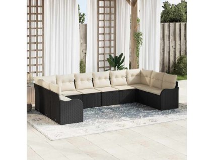 Sada zahradních pohovek 10 pcs Černá a bílá polyratan 3354546