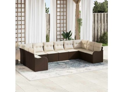 Sada zahradních pohovek 10 pcs Hnědá a bílá polyratan 3354547