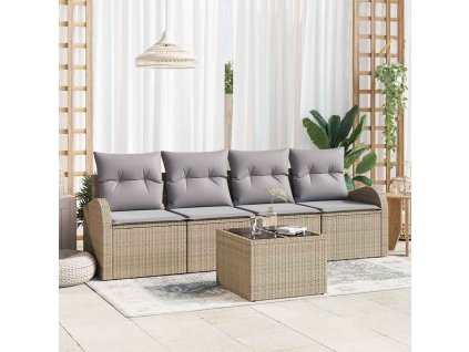 Sada zahradních pohovek s polštářem 5 pcs Beige a šedá 3354579