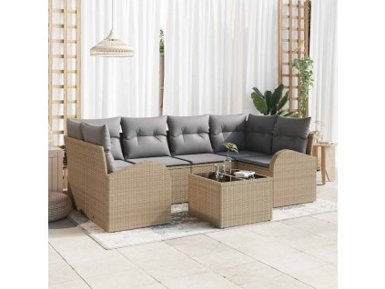 Sada zahradních pohovek s polštářem 7 pcs Beige a šedá 3354609