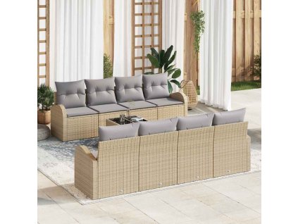 Sada zahradních pohovek s polštářem 9 pcs Beige a šedá 3354639