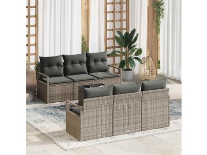 Sada zahradních pohovek s polštářem 7 pcs Šedá polyratan 3354938