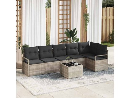 Set pohovek s polštářem s úložištěm 7 pcs Světle šedá polyratan 3355081