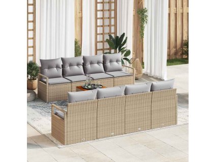 Sada zahradních pohovek 9 pcs Béžová a Světle šedá polyratan 3356348