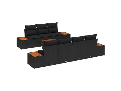 Sada zahradních pohovek s polštářem 8 pcs Černá Poly ratan 3356708