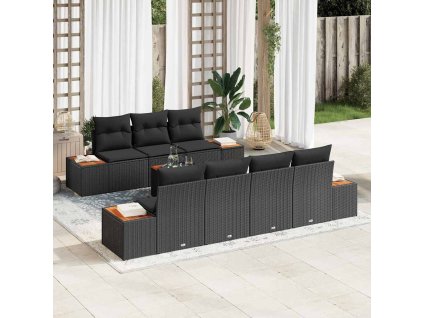 Sada zahradních pohovek s polštářem 8 pcs Černá Poly ratan 3356708