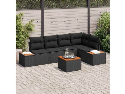 Sada zahradních pohovek s polštářem 6 pcs Černá Poly ratan 3356758