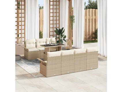 Sada zahradních pohovek s polštářem 8 pcs Béžová Poly Ratan 3356964