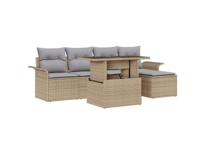 Sada zahradních pohovek s polštářem 6 pcs Béžová Poly ratan 3357003