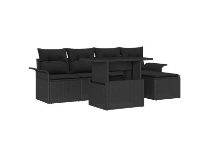 Sada zahradních pohovek s polštářem 6 pcs Černá Poly ratan 3357006