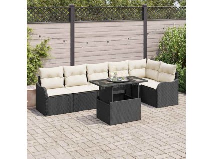 Sada zahradních pohovek s polštářem 7 pcs Černá Poly Ratan 3357210