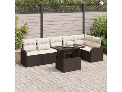 Sada zahradních pohovek s polštářem 7 pcs Hnědá Poly Ratan 3357211