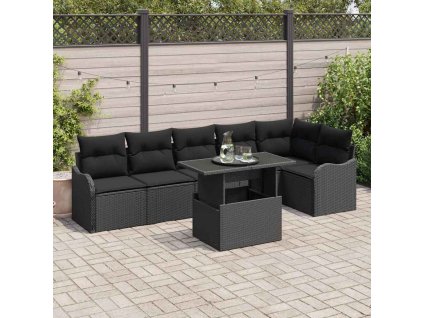 Sada zahradních pohovek s polštářem 7 pcs Černá Poly Ratan 3357216