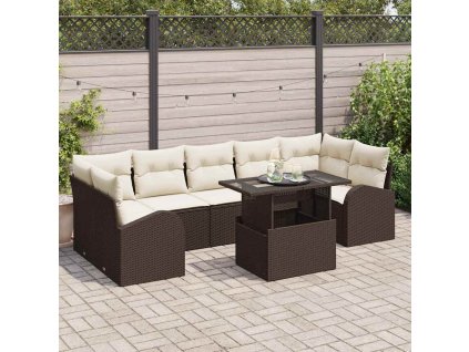 Sada zahradních pohovek s polštářem 8 pcs Hnědá Poly Ratan 3357331