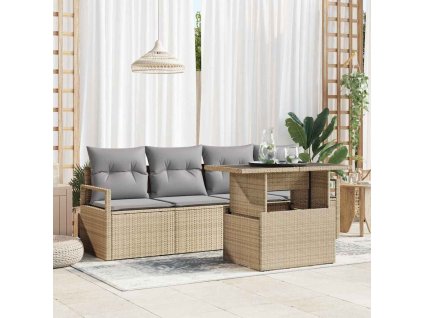 Sada zahradních pohovek s úložištěm 5 pcs Béžová Poly ratan 3357463