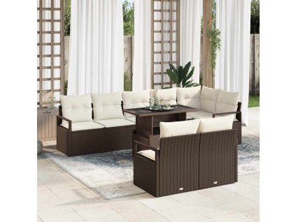 Sada zahradních pohovek s úložištěm 9 pcs Hnědá Poly ratan 3357581