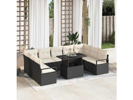 Sada zahradních pohovek s úložištěm 10 pcs Černá Poly ratan 3357620