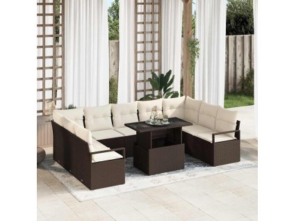 Sada zahradních pohovek s úložištěm 10 pcs Hnědá Poly ratan 3357621