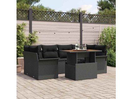 Sada zahradních pohovek s úložištěm 7 pcs Černá Poly ratan 3358025