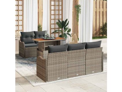 Sada zahradních pohovek s úložištěm 6 pcs Šedá Poly ratan 3358134