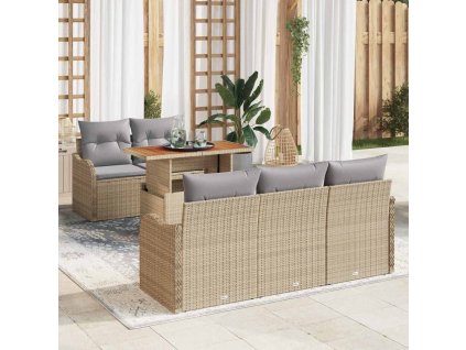Sada zahradních pohovek s úložištěm 6 pcs Béžová Poly ratan 3358135