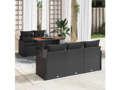 Sada zahradních pohovek s úložištěm 6 pcs Černá Poly ratan 3358137