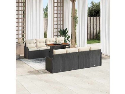 Sada zahradních pohovek s úložištěm 9 pcs Černá Poly ratan 3358168