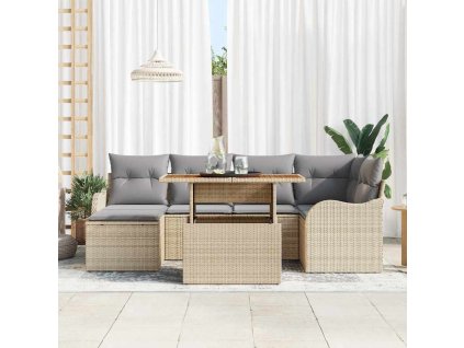 Sada zahradních pohovek s úložištěm 7 pcs Béžová Poly ratan 3358219