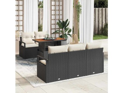 Sada zahradních pohovek s úložištěm 6 pcs Černá Poly ratan 3358385