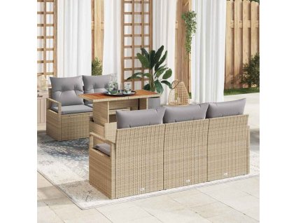 Sada zahradních pohovek s úložištěm 6 pcs Béžová Poly ratan 3358387