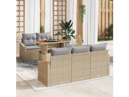 Sada zahradních pohovek s úložištěm 6 pcs Béžová Poly ratan 3358513