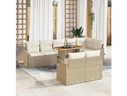 Sada zahradních pohovek s úložištěm 9 pcs Béžová Poly ratan 3358591