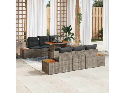 Sada zahradních pohovek s úložištěm 7 pcs Šedá Poly ratan 3358768