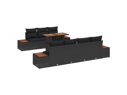 Sada zahradních pohovek s úložištěm 8 pcs Černá Poly ratan 3358777