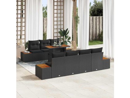 Sada zahradních pohovek s úložištěm 8 pcs Černá Poly ratan 3358777