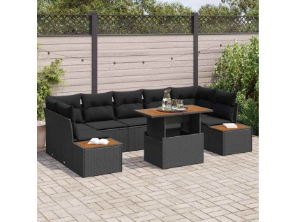Sada zahradních pohovek s úložištěm 8 pcs Černá Poly ratan 3358782