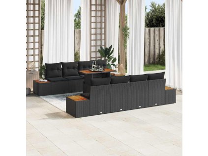 Sada zahradních pohovek s úložištěm 9 pcs Černá Poly ratan 3358787