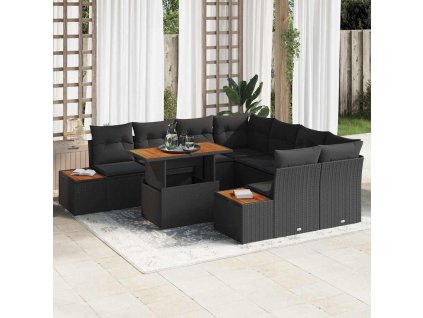 Sada zahradních pohovek s úložištěm 9 pcs Černá Poly ratan 3358792