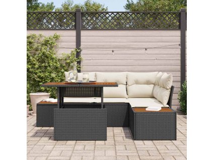 Sada zahradních pohovek s úložištěm 5 pcs Černá Poly ratan 3358801