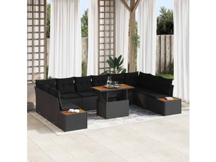 Sada zahradních pohovek s úložištěm 11 pcs Černá Poly ratan 3358842