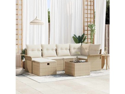 Sada zahradních pohovek 7 pcs Béžová a krémová polyratan 3358890