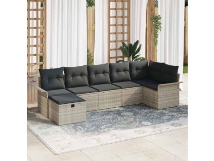 Sada zahradních pohovek s polštářem 7 pcs Světle šedá polyratan 3358901