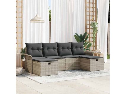 Sada zahradních pohovek s polštářem 6 pcs Světle šedá polyratan 3358921